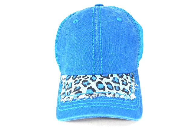 047-Pigment cap with leopard visor-aqua